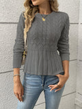 Women's Soft Cable Knit Sweater with Pointelle Waist