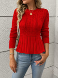 Women's Soft Cable Knit Sweater with Pointelle Waist