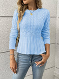 Women's Soft Cable Knit Sweater with Pointelle Waist
