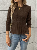 Women's Soft Cable Knit Sweater with Pointelle Waist