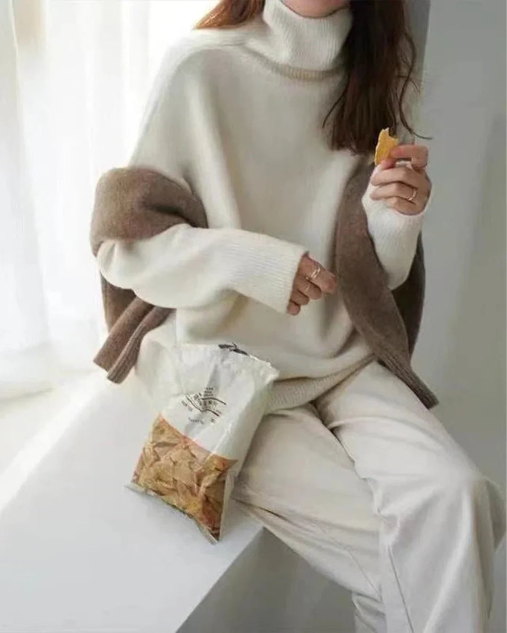 Women's Oversized Cotton Turtleneck Sweater