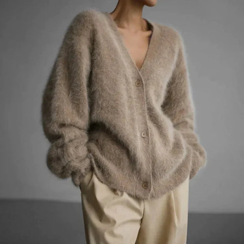 Women's Soft Fluffy Knit V-Neck Cardigan