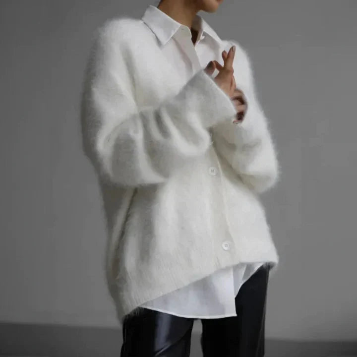 Women's Soft Fluffy Knit V-Neck Cardigan