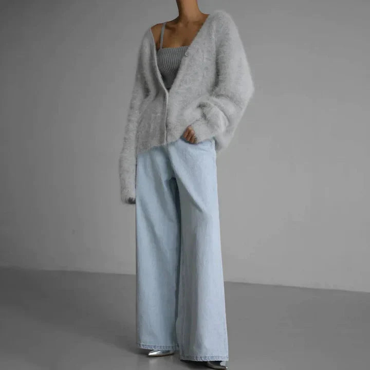 Women's Soft Fluffy Knit V-Neck Cardigan