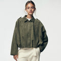 Women's Soft Suede Oversized Cropped Bomber Jacket