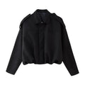 Women's Soft Suede Oversized Cropped Bomber Jacket