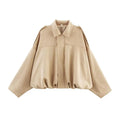 Women's Soft Suede Oversized Cropped Bomber Jacket