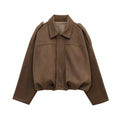 Women's Soft Suede Oversized Cropped Bomber Jacket