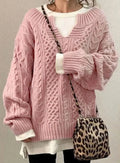 Women's Oversized Cable Knit V-Neck Sweater