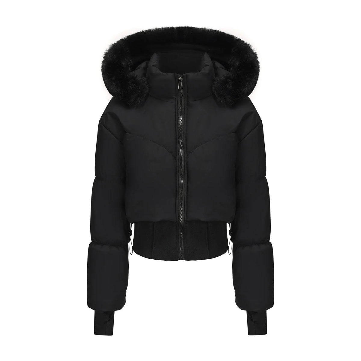 Women's Cropped Quilted Bomber Jacket with Faux Fur Hood