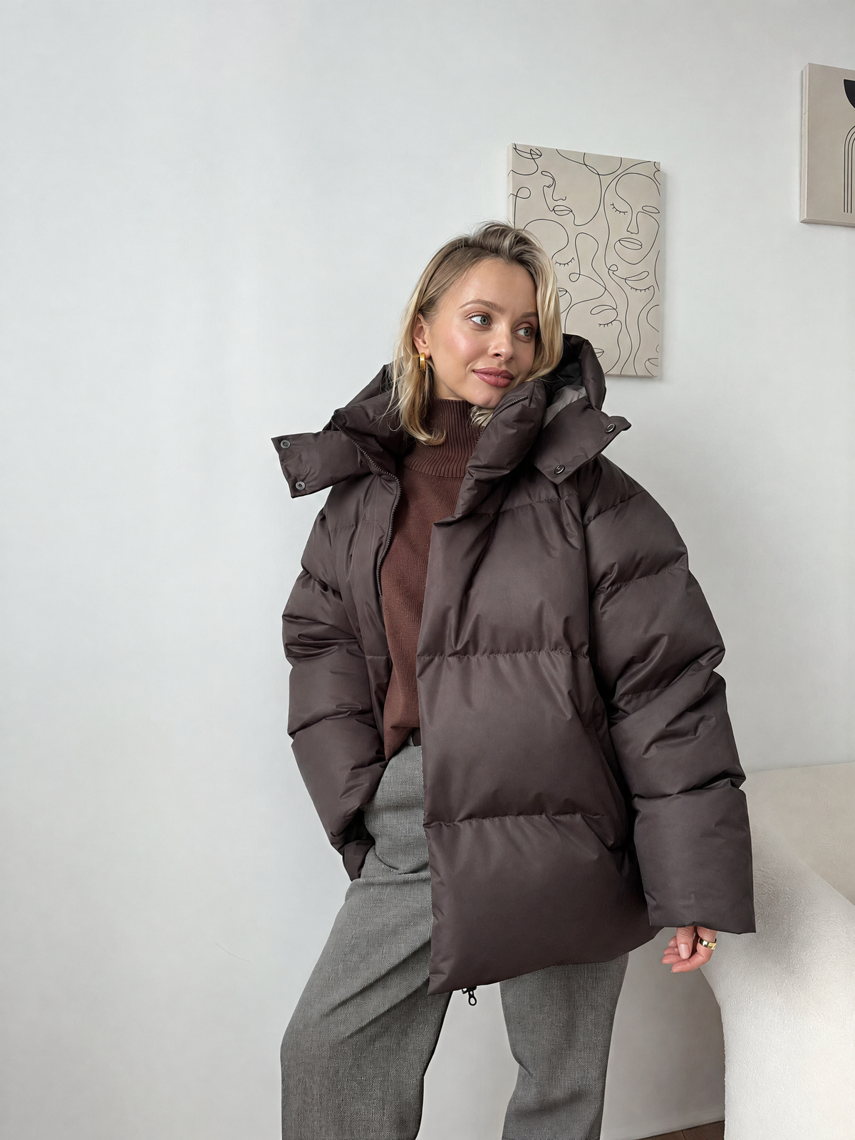 Women’s Oversized Hooded Puffer Jacket with Generous Padding